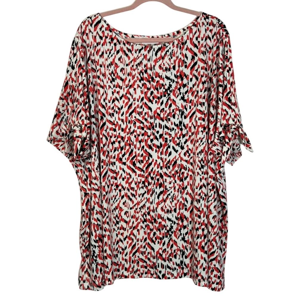 Susan Graver Short Sleeve‎ White Pink Black Casual Stretchy Blouse Top Size 5X